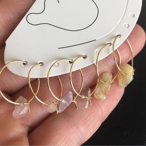 Mini Natural Gemstone Tiny Hoop Earrings